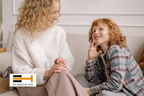 Happy mother and child after sorting child arrangements mediation Harpenden